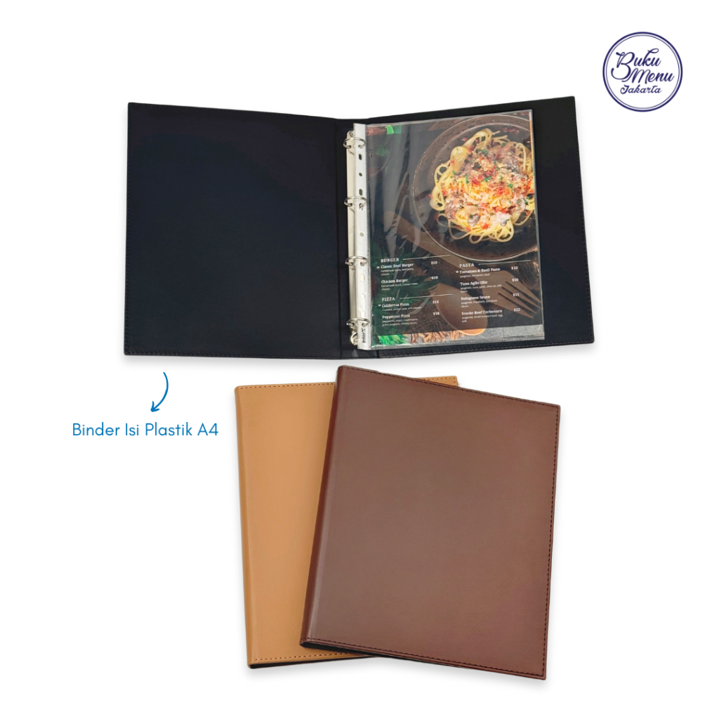 

Buku Menu Jakarta - Buku Menu Kulit Ring Binder 4 lubang Isi Plastik A4 Hitam, Coklat Muda, Coklat Tua - Cafe, Coffee Shop, Restoran, Hotel