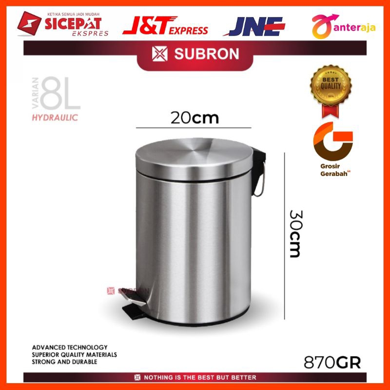 Subron tempat sampah tong injak stainless 8liter rbr02-8