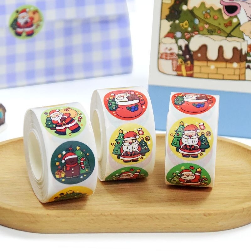 

RD (1 Roll 500pcs) Sticker Merry Chrismast Stiker Natal