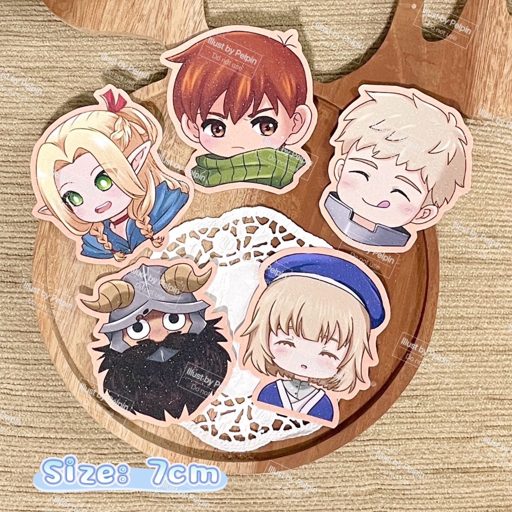 

sticker stiker glitter dungeon meshi delicious in dungeon waterproof 7cm laminasi glitter kilat tempelan anime