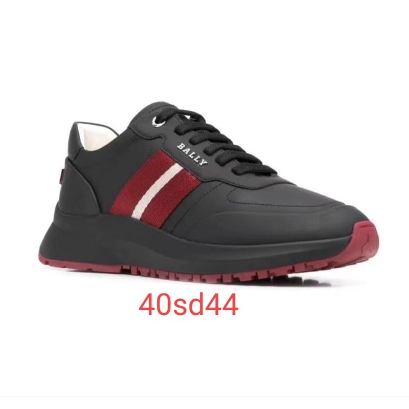 sepatu Bally sneakers black logo merah putih sepatu sneaker kulit import