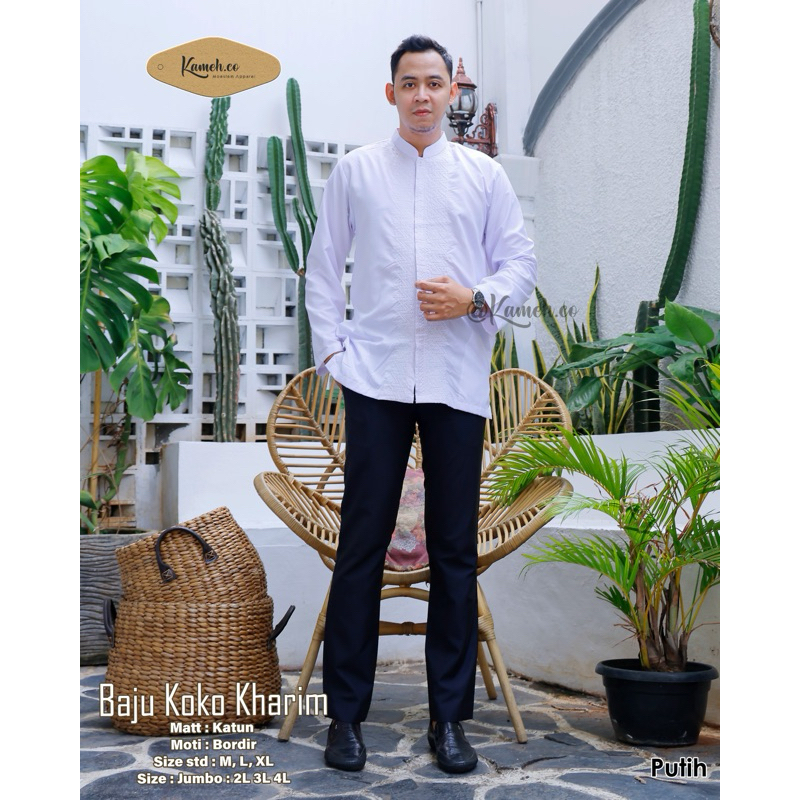 Baju Koko Twill Bordir Putih Polos