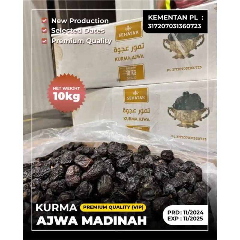 

Kurma Ajwa Madinah Sehatak Premium 10kg