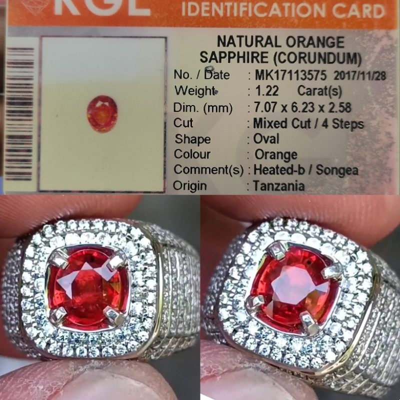 NATURAL ORANGE SAPPHIRE SONGEA BERAT 1,22ct Microsetting