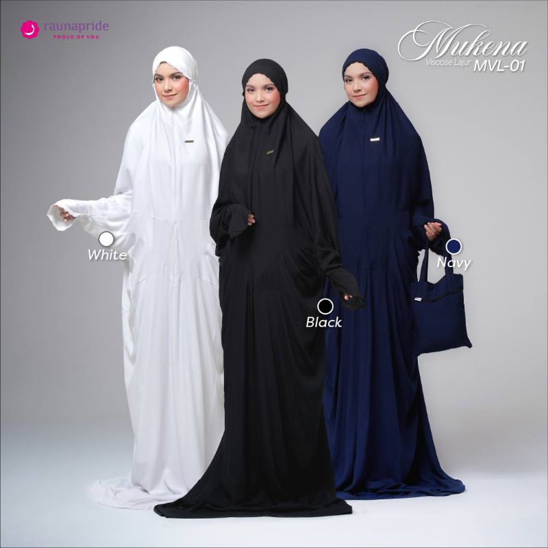 Raunapride Mukena Lajur MVL 01 | Mukena Lajur Rayon Premium | Mukena Hitam Polos | Mukena Putih Prem