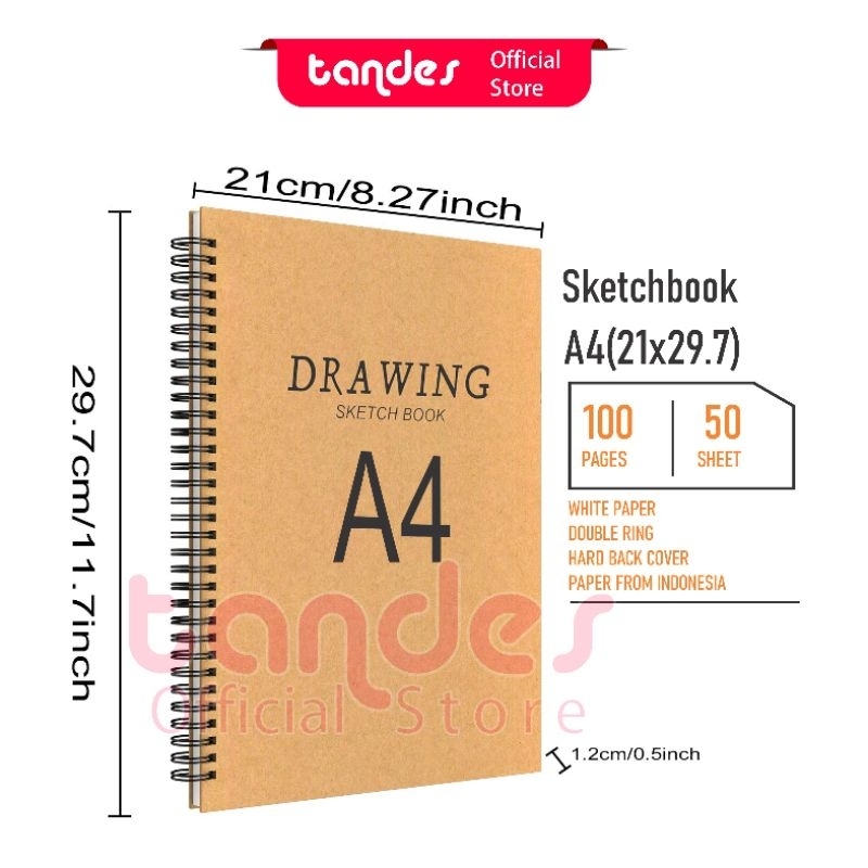 

HJK Tandes Buku sketsa Sketchbook A4 isi 100 pages 50 sheets buku gambar ukuran A4 craft cover