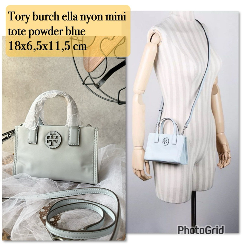 tas wanita tory burch original tb ella mini tote nylon crossbody powder blue