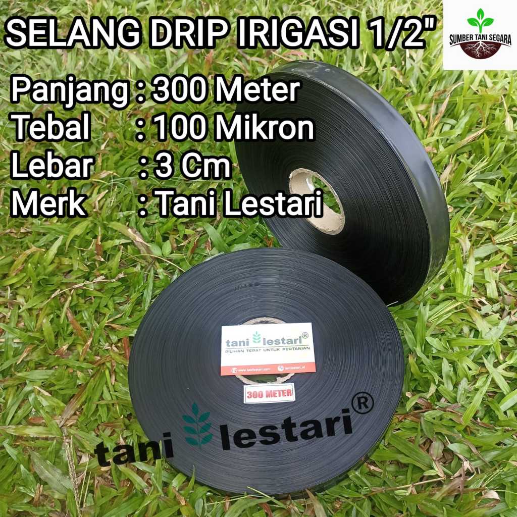 SELANG DRIP IRIGASI 1/2 INCH 300 METER MTR 100 MIKRON