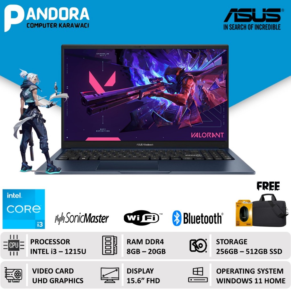 LAPTOP ASUS VIVOBOOK 15 INTEL i3 1215U RAM 16GB 512GB SSD FHD WIN11HOME