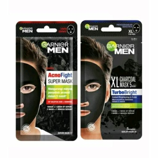 Masker Perawatan Wajah Pria Sheet Mask Garnier Men Acno Fight Super Mask XL Charcoal Mask