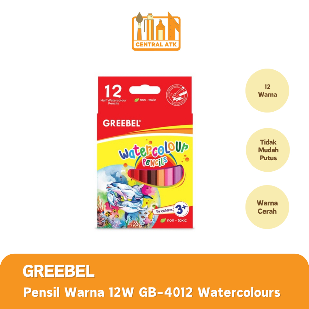 

COLOUR PENCIL / PENSIL WARNA GREEBEL 12 WARNA WATERCOLOUR PENDEK