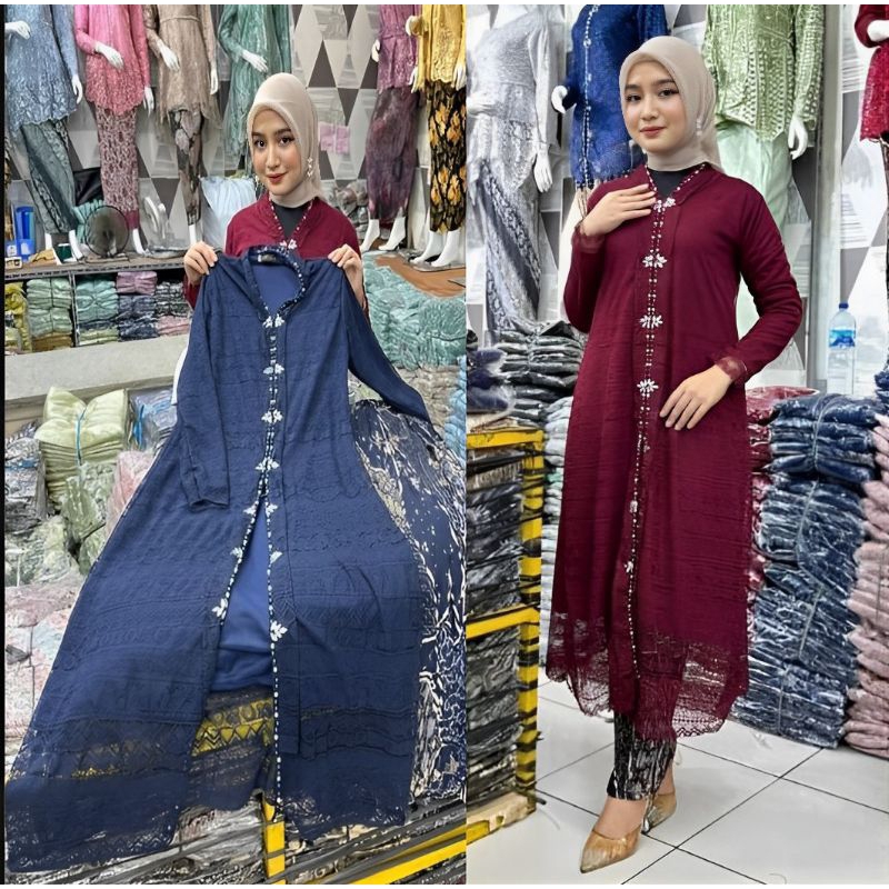 Kebaya Jumbo 4XL Ld 130 Atasan Kebaya Tunik Brokat Modern Rosidah Full Payet Baju Kondangan Mewah