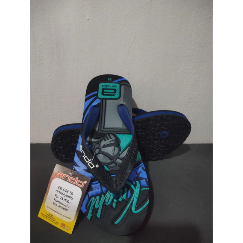Ando Official Sandal Jepit Excore anak tanggung - hitam/biru