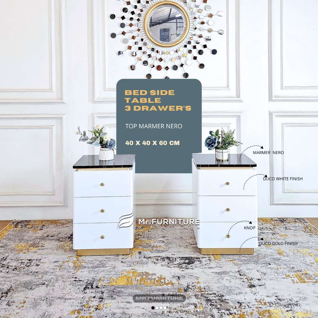 Nakas 3 laci top marmer asli ukuran 40x40x60 cm