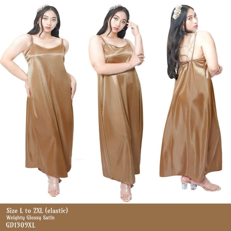 Tanktop dress gold satin licin