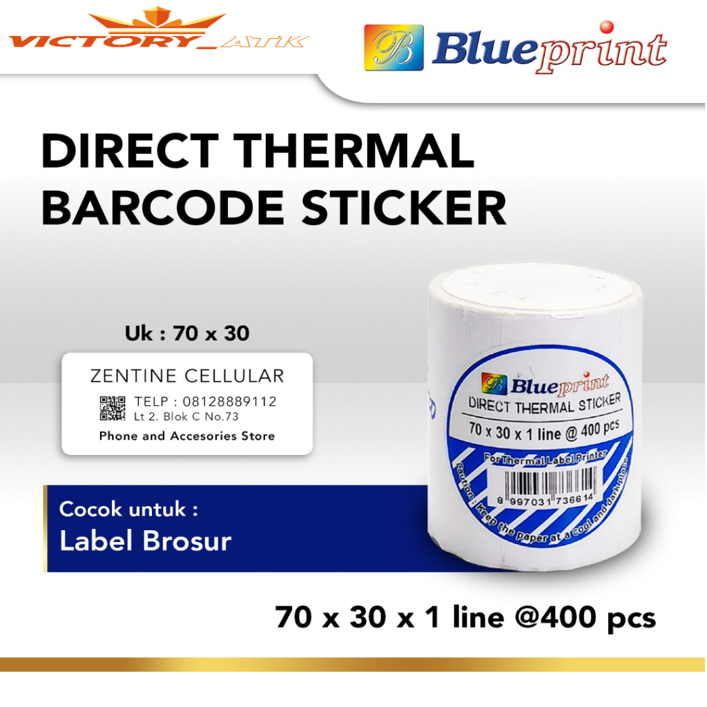 

Direct Thermal Label Stiker 70 x 30 BLUEPRINT 70x30 mm 1 Line Isi 400 - 1 Roll