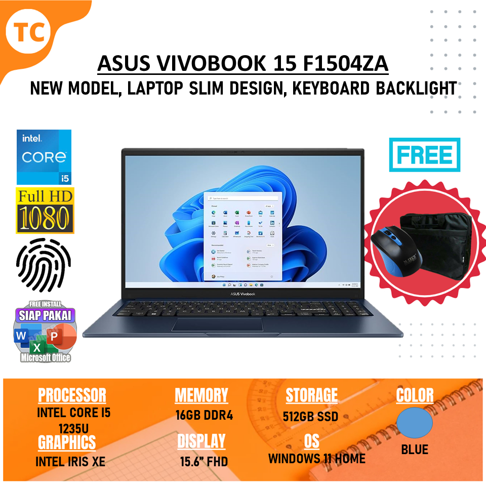 LAPTOP ASUS VIVOBOOK 15 F1504ZA INTEL CORE I5 1235U RAM 16GB 1TB SSD FHD WINDOWS 11 HOME ORIGINAL