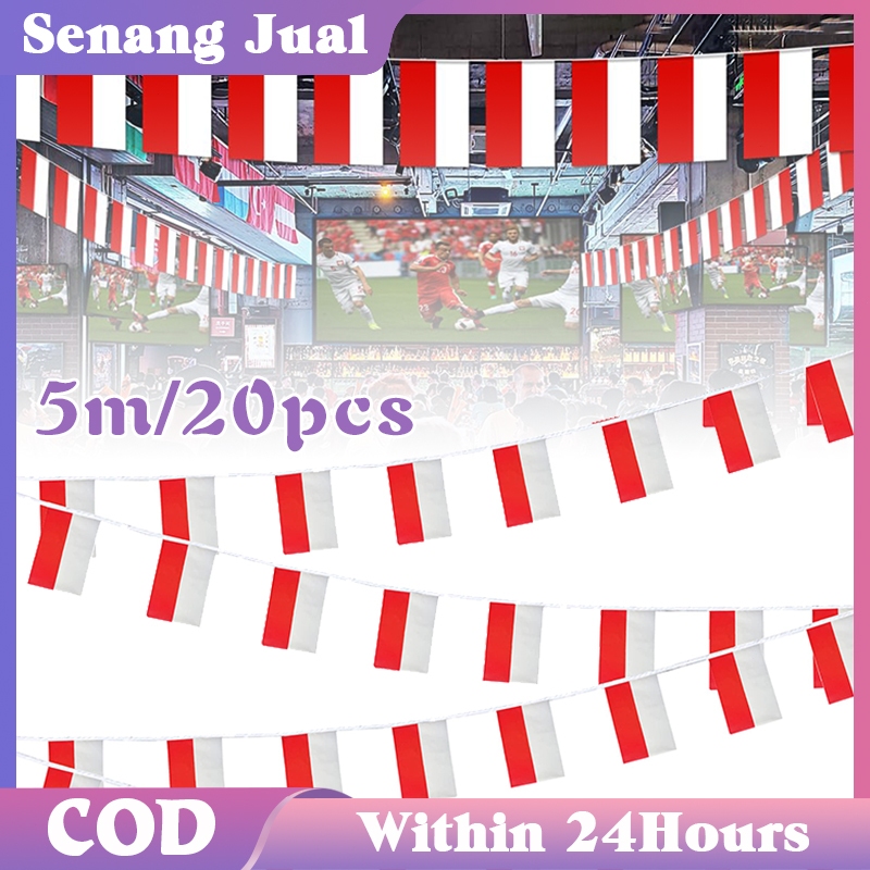 20Pcs Bendera Merah Putih 5 Meter Bendera Kain Segitiga Bendera Hias Festival Bendera Indonesia