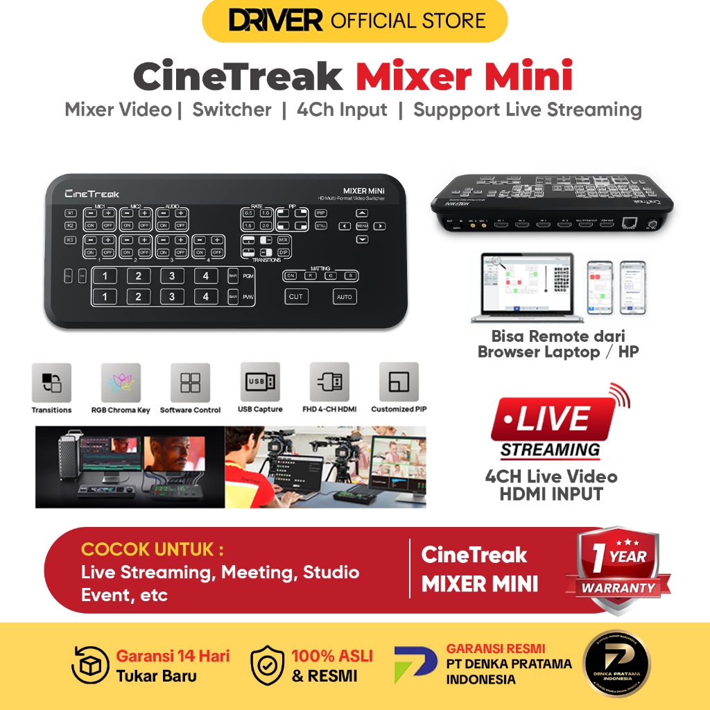 Cinetreak Mixer Mini HDMI FHD Live Streaming Video Switcher
