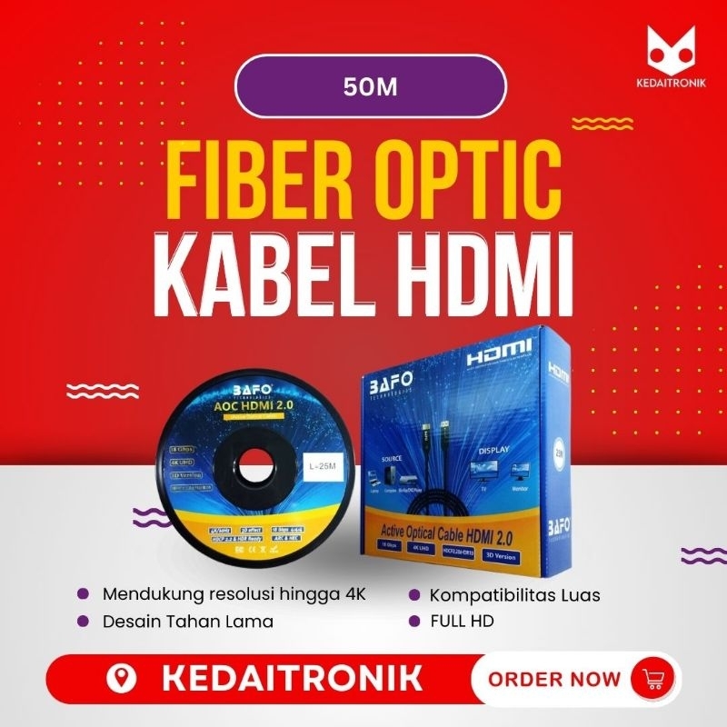 NEW  Kabel HDMI Fiber Optic BAFO 50M 100M Cable 50 Meter 100 Meter Hdmi FO AOC