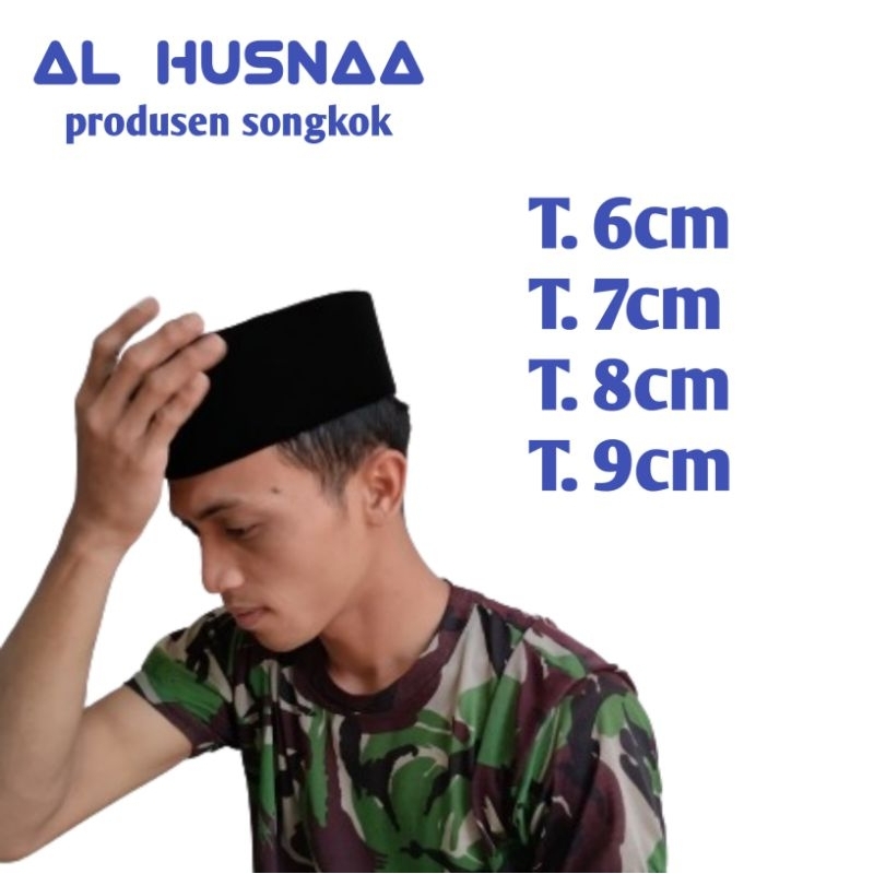 Peci hitam, kopiah hitam, kopyah hitam, songkok hitam tinggi 6,7,8,9cm, bahan halus berbulu tebal.
