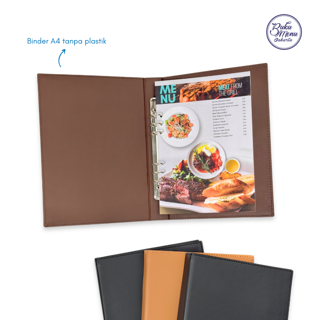 

Buku Menu kulit model binder lubang 6 ukuran A4 tanpa plastik untuk Restoran Cafe Hotel - Ready Stock