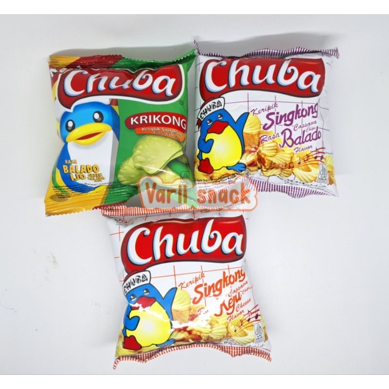 

Chuba Kripik Singkong Rasa Keju / Balado / Balado Ijo 1 Pak 20 pcs