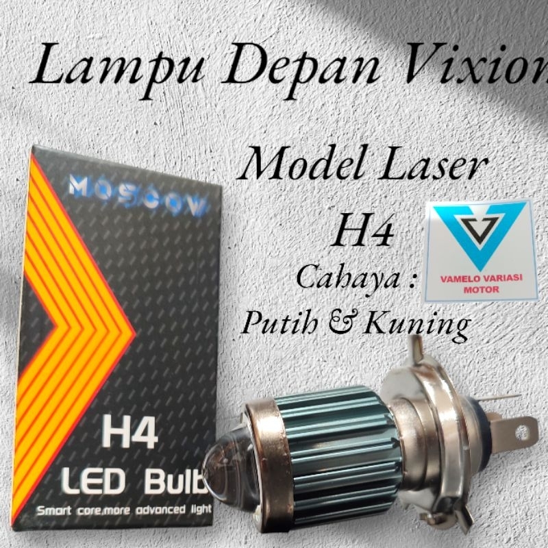 LAMPU DEPAN H4 KAKI 3 VIXION LAMPU LED UTAMA MOTOR H4 LASER D22 2 WARNA PUTIH KUNING