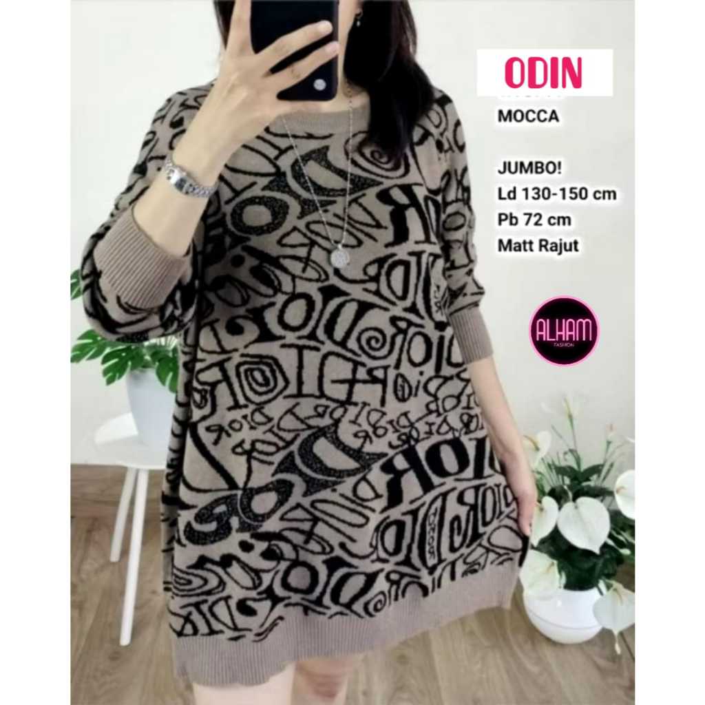 Najma Sweater Rajut Jumbo Wanita Odin Tops Blouse Oversize Lengan Panjang Motif