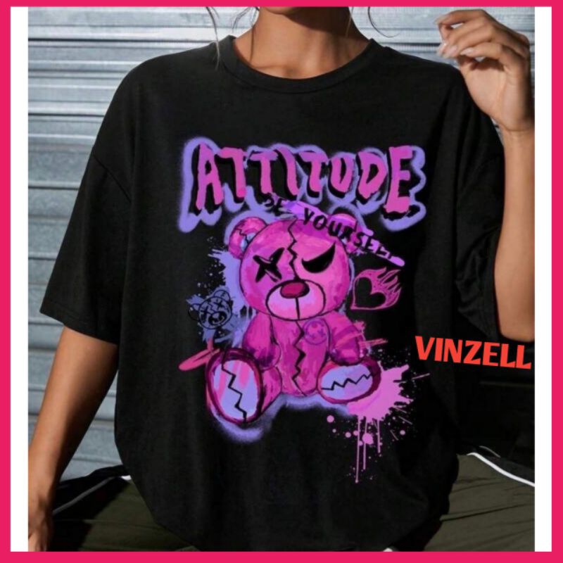 T-SHIRT BIGSIZE KOREAN STYLE  Unisex (S-7XL) KAOS JUMBO BEAR ATTITUDE PRIA WANITA M L XL 2XL 3XL 4XL
