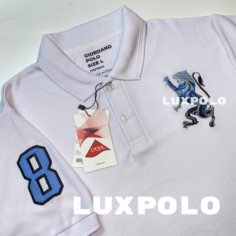 Kaos Polo Shirt Pria Kaos Kerah GIORDANO 3D LION Premium Putih
