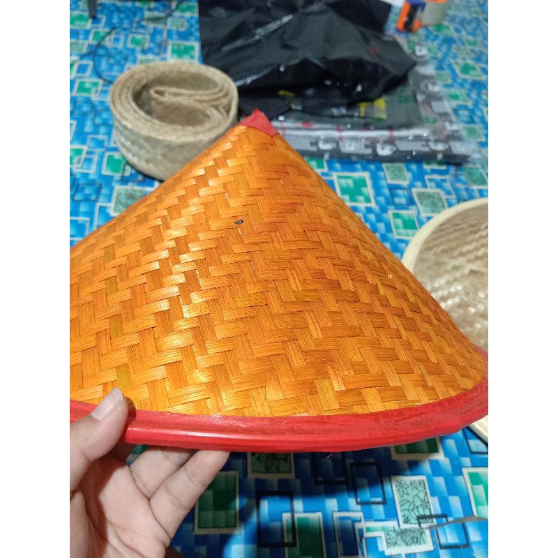 CAPING BAMBU LIS MERAH 35CM CAPING GUNUNG CAPING BAMBU TOPI PETANI TOPI TRADISIONAL