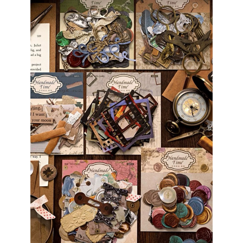 

50 Pcs Handmade Time Series Stiker Vintage Retro Item DIY DEco
