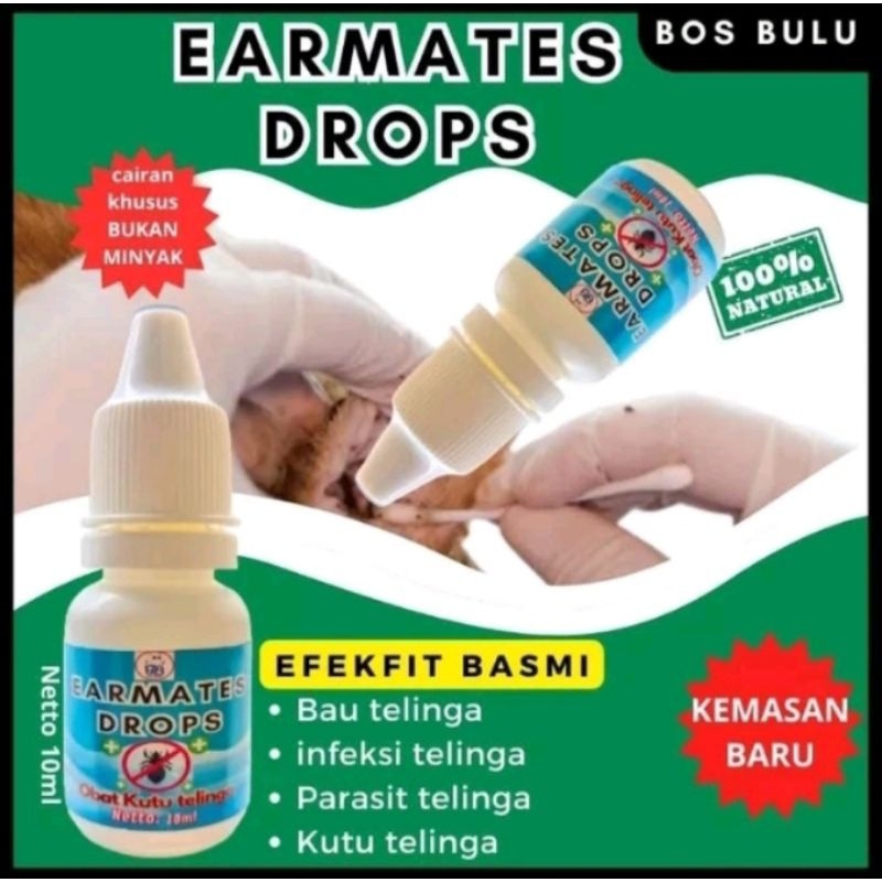 EARMATES-Obat Tetes Telinga Anjing Kucing Kelinci Kutu Luka Telinga Vet Otic Tetes Kutu Telinga Kupi