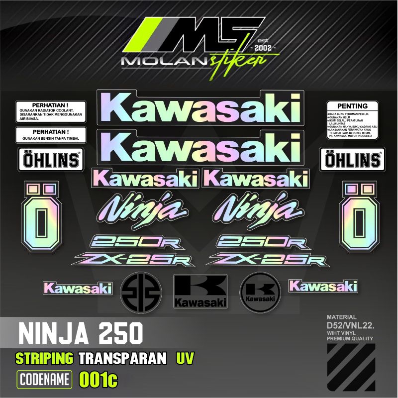 Decal Sticker Striping Variasi Transparan Uv Ninja 250 Fi Zx-25R Hologram Ninja 250 Fi 2013-2016 Nin