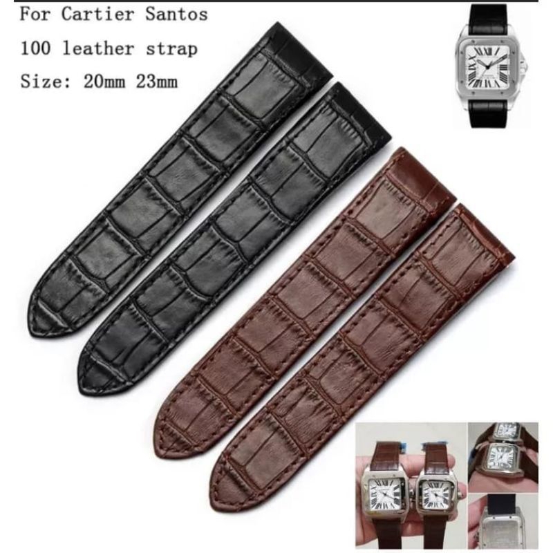 Cartier Santos 100 Cartir kartir Tali strap jam tangan wanita pria leather kulit