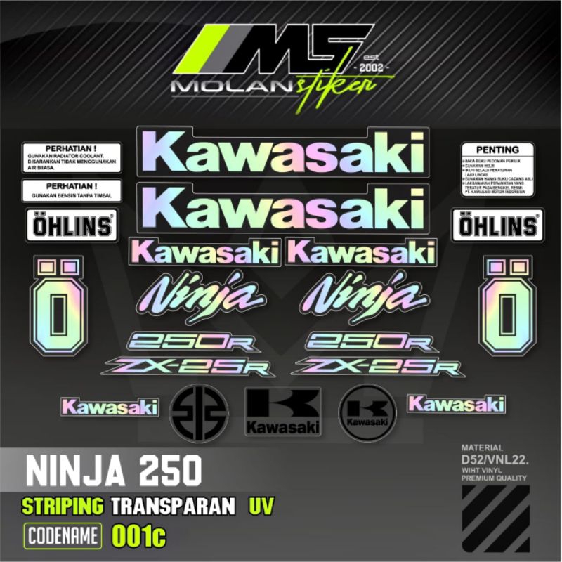 Decal Sticker Striping Variasi Transparan Uv Ninja 250 Fi Zx-25R Hologram Ninja 250 Fi 2013-2016 Nin
