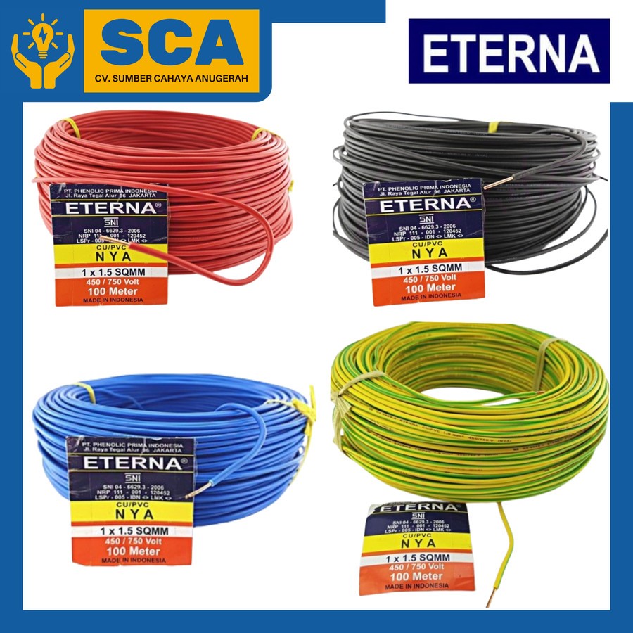 KABEL TUNGGAL 1.5 ETERNA NYA PER ROL KABEL KAWAT MERAH HITAM BIRU KUNING HIJAU