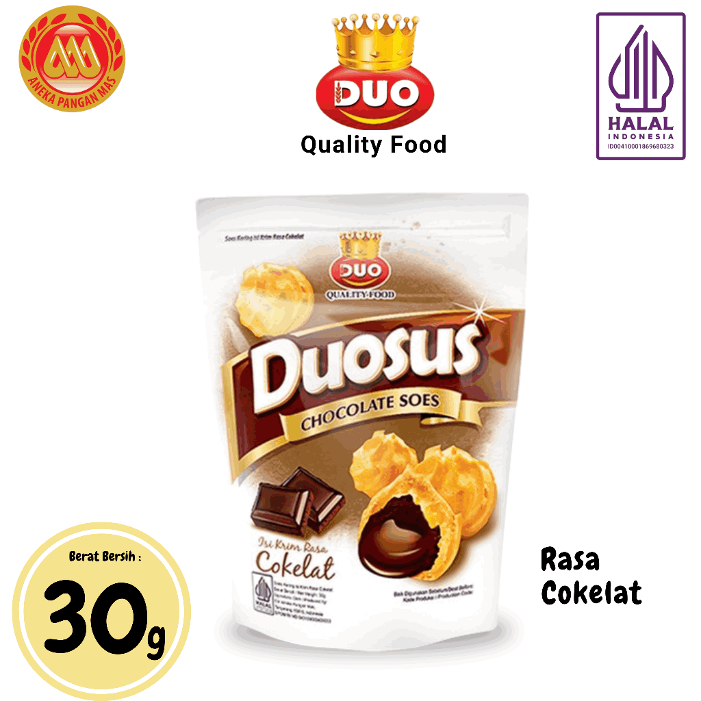 

DUO Duosus Kue Sus Kering Isi krim Cokelat / Vanilla / Blueberry / Keju - Netto 30gr Snack Cemilan Anak Murah