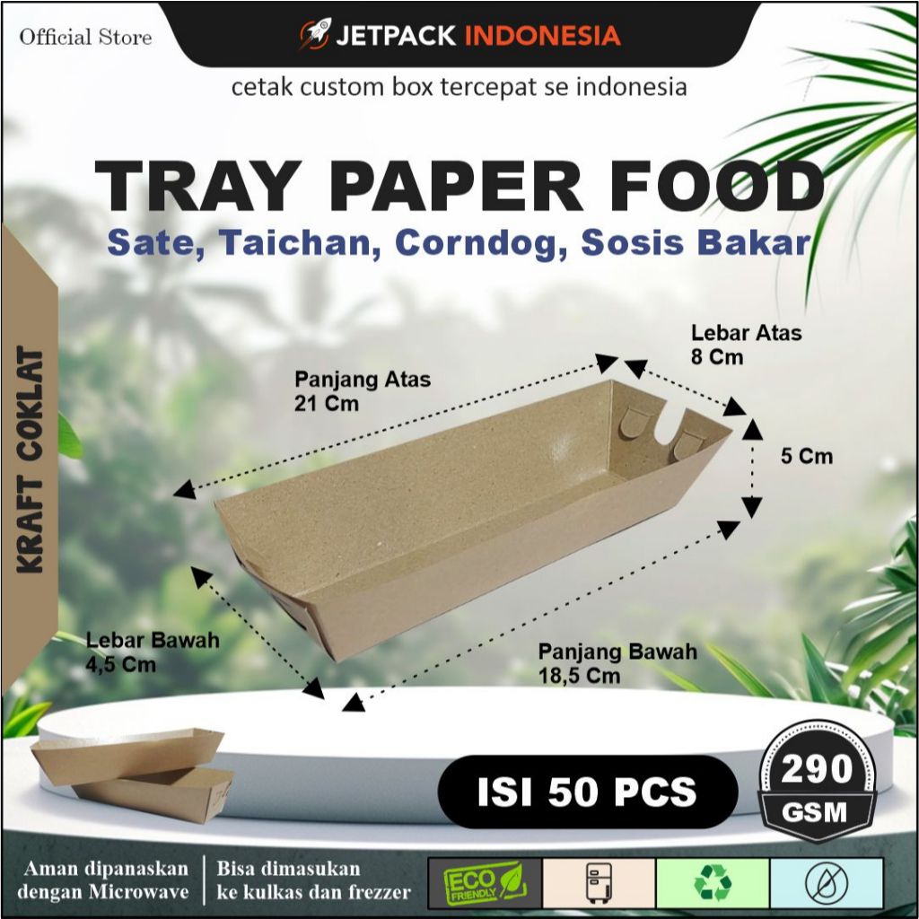 ( ISI 50 Pcs ) Tray Paperbox / Corndog / Box Sate Taichan / Paper Box / Paper Packaging Laminasi
