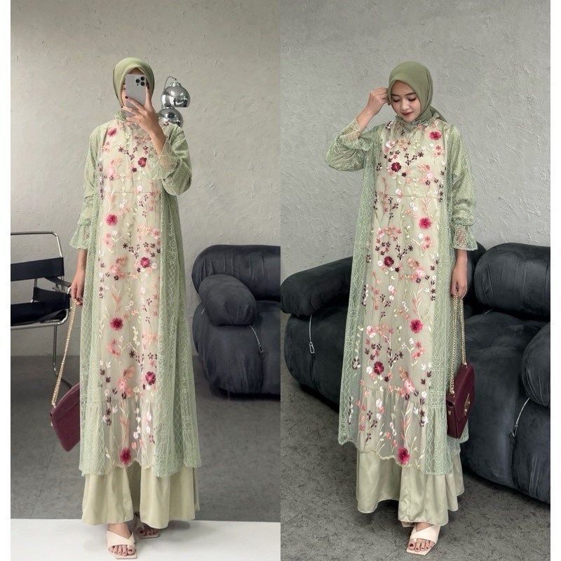HANA DRESS + OUTER BRUKAT TILE GARDEN BUSUI FRIENDY  / DRESS SATIN POLOS DRESS KONDANGAN MEWAH