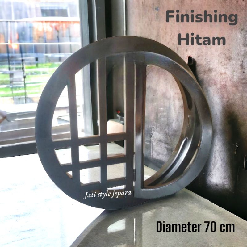 Kusen Jendela bulat Diameter 70cm bukaan sebelah kayu jati solid fb3_70