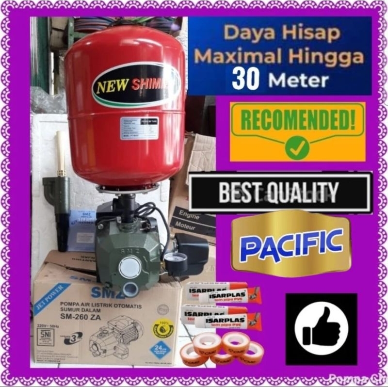 Mesin pompa air jet pump SMZ 260 ZA  sumur dalam 30 meter KOMPLETE Tabung shimizu pc 250 watt bit  j
