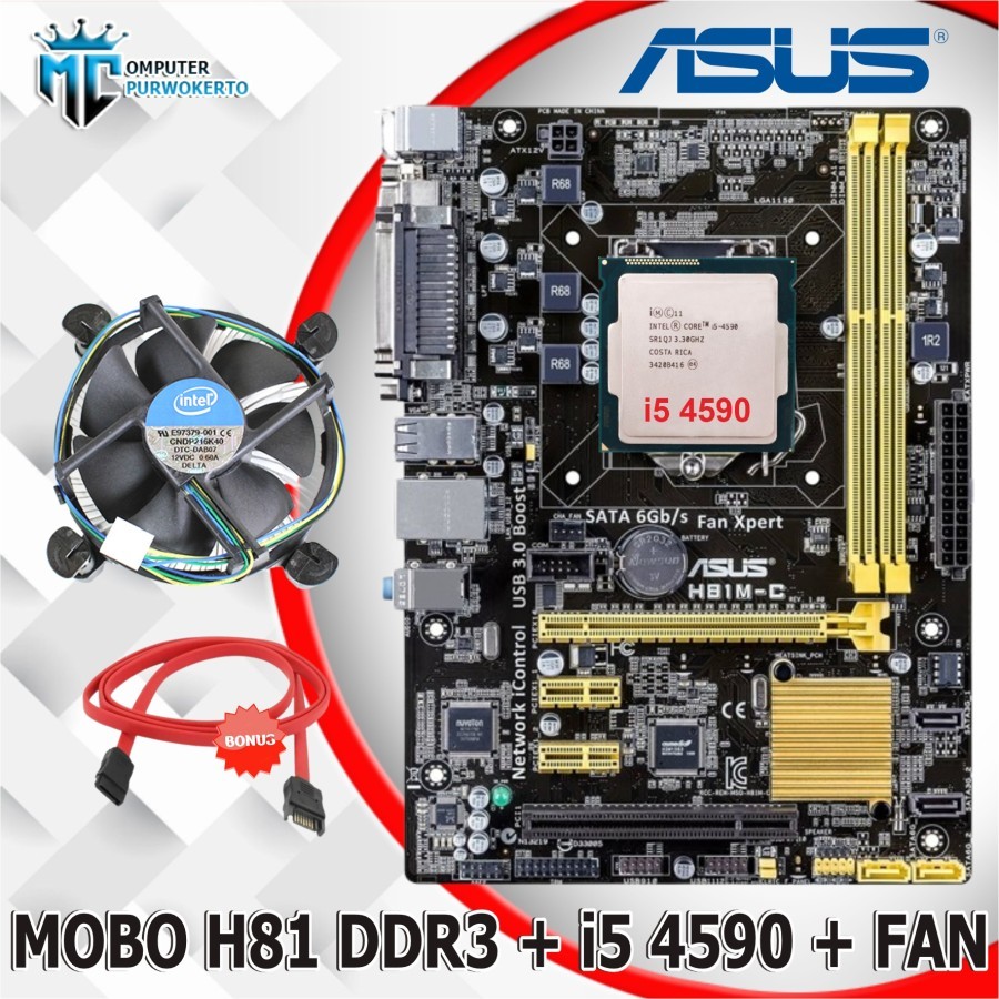 Paket Mainboard Mobo H81 Asus Dengan I5 4590 + FAN