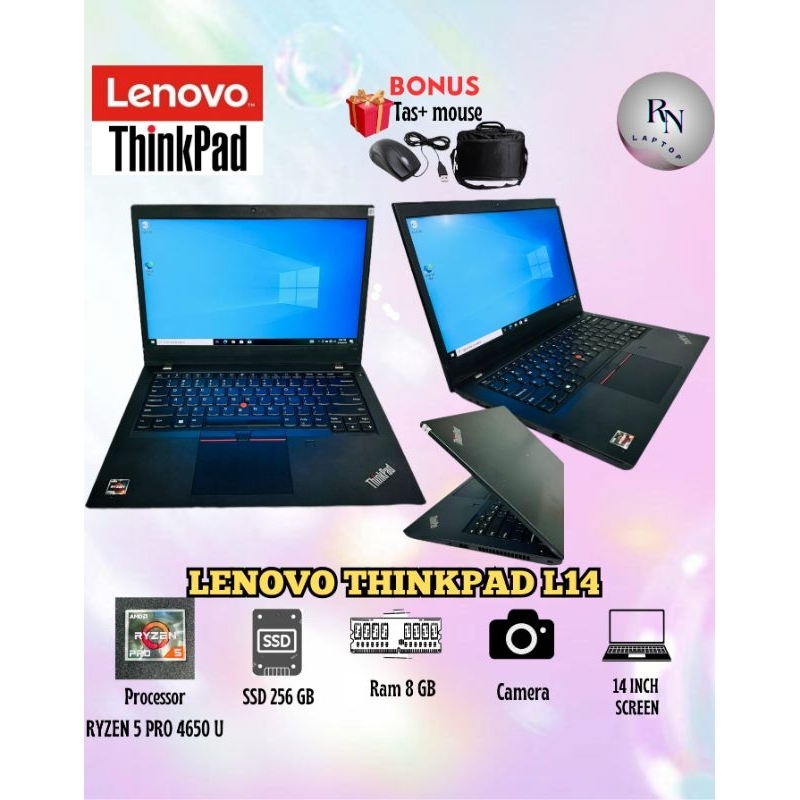 LAPTOP LENOVO THINKPAD L14 | PROCESSOR RYZEN 5 PRO 4650U | RAM 8GB SSD 256GB | LAYAR 14INCH