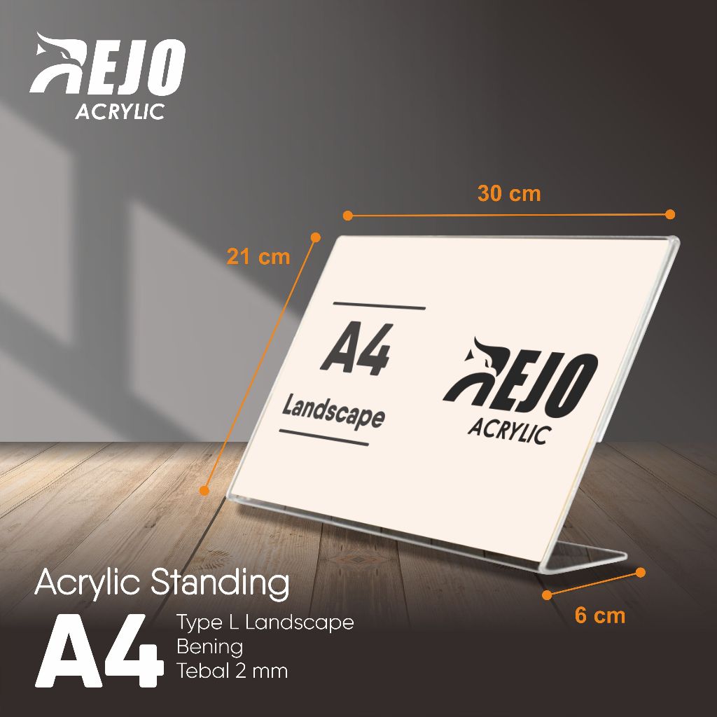 Acrylic Display Standing A4 Tent Card Horizontal akrilik meja ukuran 30x21 cm Landscape Tent Holder 