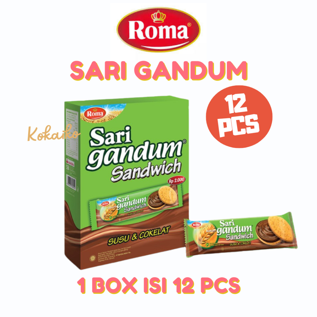 

Sari Gandum Biskuit Sandwich 1 Box isi 12 pcs - Roma Sari gandum - Biskuit Cokelat