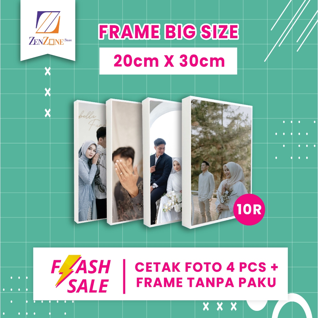 PAKET 4 CETAK FOTO BINGKAI FRAME 20x30 cm UKURAN 10R TANPA PAKU TINGGAL TEMPEL DI DINDING