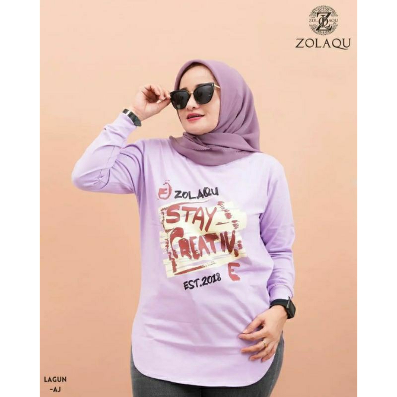 BAJU ATASAN KAOS DISTRO ZOLAQU POLOS SEMITUNIK UNGU LAGUN TEBAL ZLQ WANITA LENGAN PANJANG KOMBINASI 