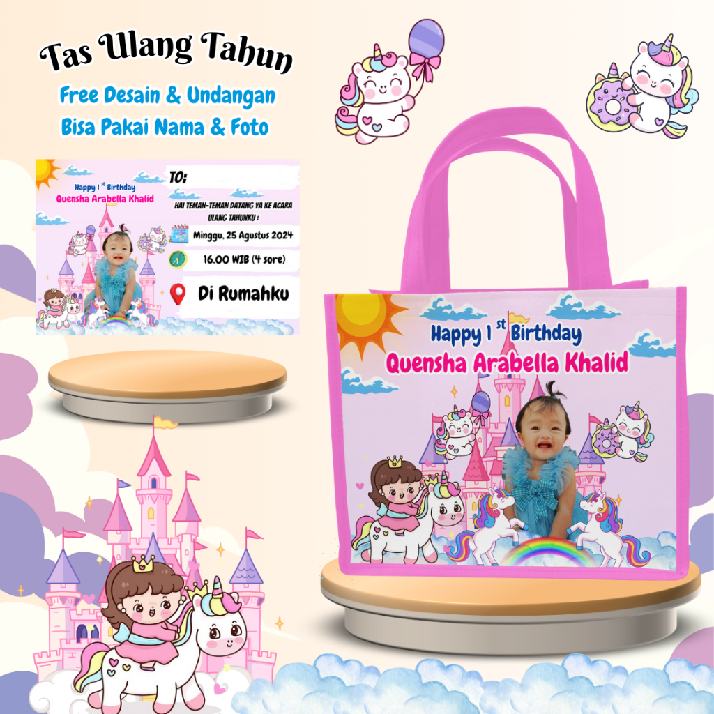 

Paket 30 Pcs Tas & Free Undangan Anak Ulang Tahun Custom Desain Muat Kfc Snack Kain